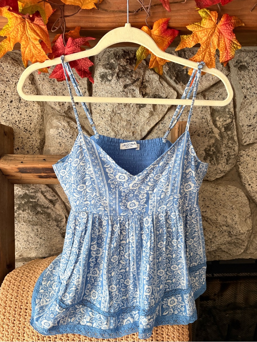 Arizona Jean Company Light Blue Floral Spaghetti-Strap Cami